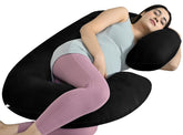 C Shaped Pregnancy Pillow For Pregnant Women & Nursing Mom, Black Color | Full Body Support, Single Pillow For Multipurpose Use During Maternity, Comfy | Premium Velvet Outer Cover With Zip