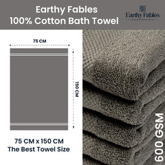 Earthy Fables Premium Bath Towel 600 Gsm | 100% Combed Cotton Ultra Soft, Quick Dry & Highly Absorbent For Home, Travel And Acne-Prone Skin (Grey) Set Of 2