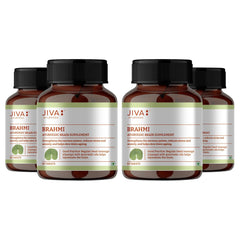 Jiva Brahmi 500mg 100% Ayurvedic Formulation Rejuvenates Nervous System, Reduces Stress, Anxiety & Slows Down Aging | 60 Tablets 100gm 0.2lbs Each Pack Of 4