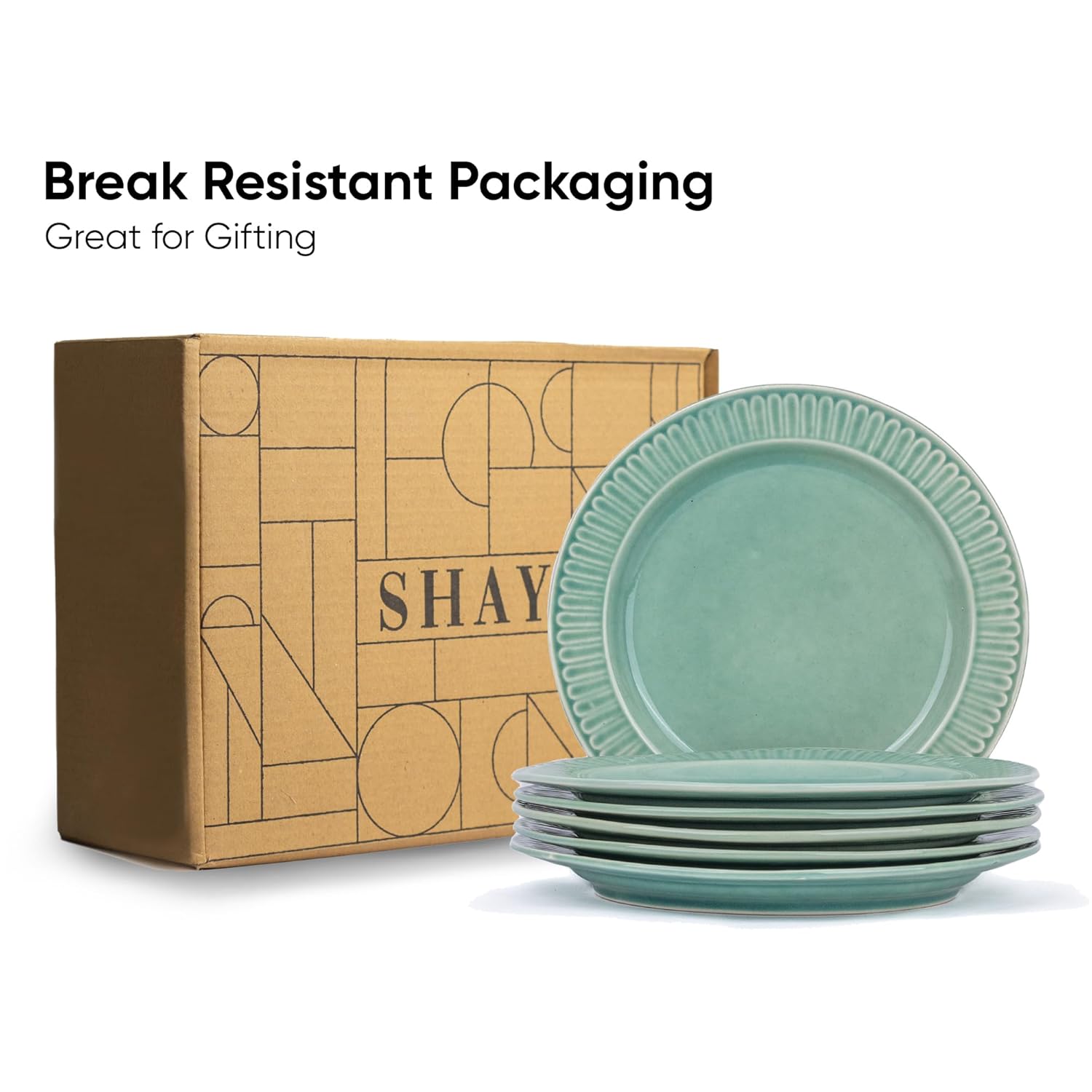 Ceramic Dinner Plates Set Of 6 Pieces, Light Mint Carving Series | Ceramic Plates Set - Glossy Finish Plate Set | Ceramic Dinner Plates - Set Of 6 Plates | Microwave Safe & Chip Resistant Ceramic Dinner Plates Set Of 6 Pieces, Light Mint Carving Series | Ceramic Plates Set - Glossy Finish Plate Set | Ceramic Dinner Plates - Set Of 6 Plates | Microwave Safe & Chip Resistant