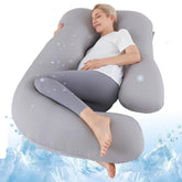 Cooling Pregnancy Pillows For Sleeping, U Shaped Full Body Pillow, Light Grey | Green Maternity Pillow For Pregnant Women, Pregnancy Must Haves | Machine Washable Cooling Cover