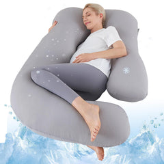 Cooling Pregnancy Pillows For Sleeping, U Shaped Full Body Pillow, Light Grey | Green Maternity Pillow For Pregnant Women, Pregnancy Must Haves | Machine Washable Cooling Cover