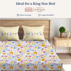 Super King Pure Cotton Bedsheet With 2 Pillow Covers | 108 × 108 Inches, Multicolor | Soft Breathable Floral Design Bedding | Comfortable Sleep All Year