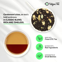 Udyan Tea Elaichi Chai - 250gm, 8.8 Ounce | Premium CTC Black Tea With Aromatic Cardamom - Handcrafted Small Batch Blend For Immunity & Stress Relief | High Caffeine