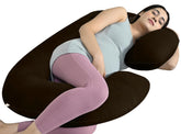 C Shaped Pregnancy Pillow For Pregnant Women & Nursing Mom, Brown Color | Full Body Support, Single Pillow For Multipurpose Use During Maternity, Comfy | Premium Velvet Outer Cover With Zip