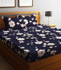Microfiber Double Bedsheet With 2 Pillow Covers - 85 X 86 Inches, Blue | Normal Hand Wash Or Machine Wash | 144 Thread Count