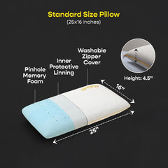 Orthopedic Memory Foam Pillow For Better Shoulder, Neck Support, Standard Size - 25x16 Inches | White Pillow, Rectangular Deign, Washable, Pain Relief Pillow - 1 Piece