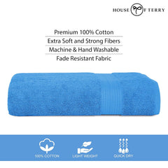 House Of Terry 100% Cotton Bath Towel 1000 Gsm | Quick Dry, Soft & Absorbent, Fade-Resistant, Skin-Friendly, For Men & Women Towel (Blue) - Pack Of 2