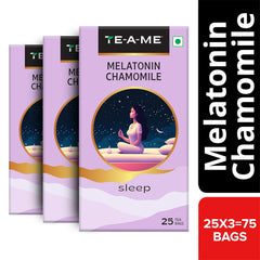 TE-A-ME Melatonin Chamomile Sleep Tea - Pack Of 3 X 25 Infusion Tea Bags | Chamomile Tea For Good Sleep - Made With Melatonin, Chamomile Flowers, Passion Herb, Lavender Flower | Caffeine Free
