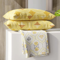 100% Cotton Double Bedsheet With 2 Pillow Covers Size - 87 X 95 Inches, White & Yellow | 125 Thread Count Lightweight & Durable - Gift For Housewarmings, Weddings, Birthdays