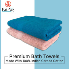 Patpug 100% Indian Ultra Soft Cotton 500 Gsm Highly Absorbent, Fade Resistant, Quick Drying Large Bath Towel (Turquoise Blue & Baby Pink)
