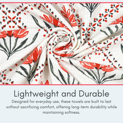 Mafatlal Madhuban Premium Waffle Cotton 1 Bath & 2 Hand Towel 700 Gsm | Hand Printed Floral Design Lightweight, Quick Dry Towel (Koi) - 3 Pcs