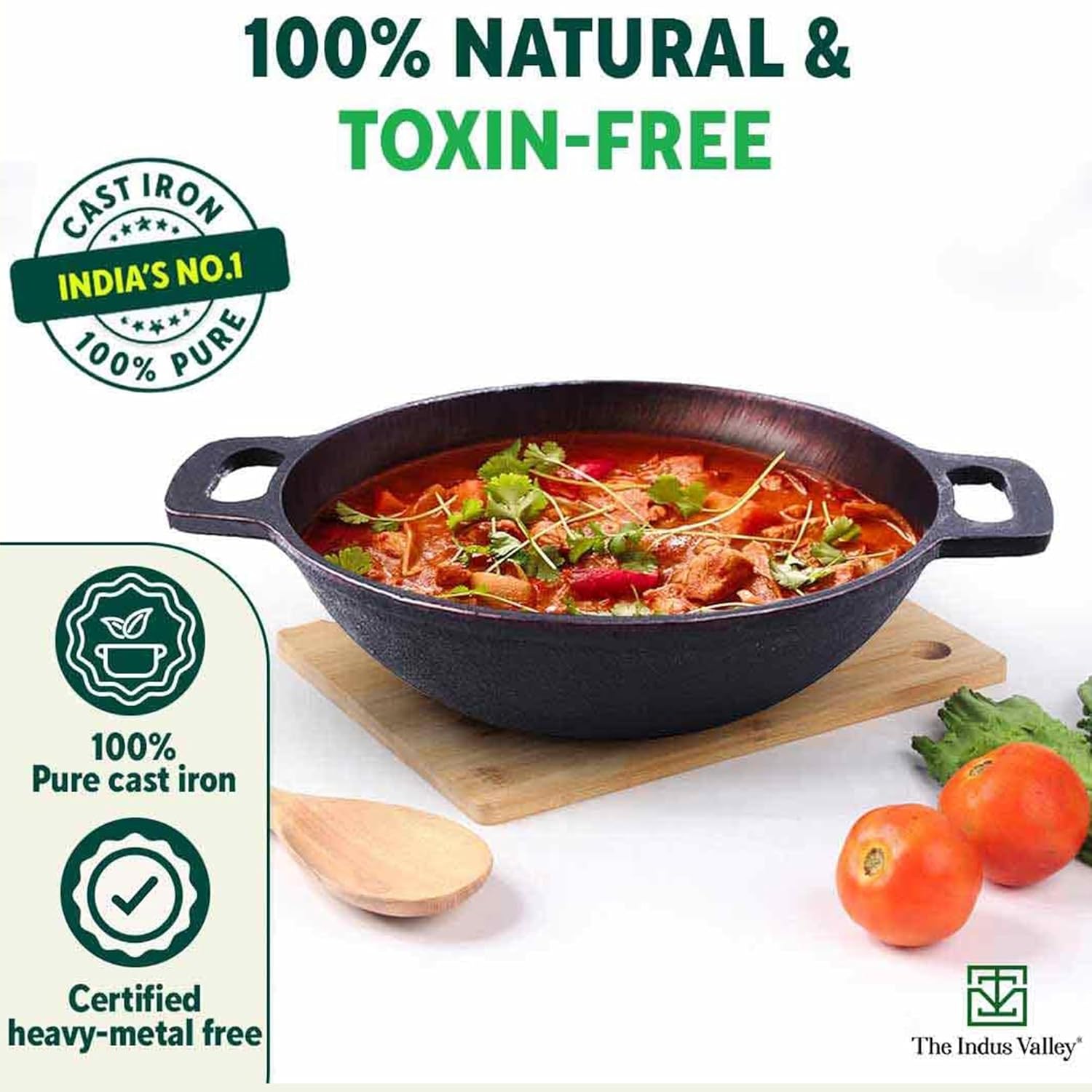 Pre-Seasoned Black Cast Iron Cookware Set + Free Iron Tadka Pan - Tawa 30.5cm + Kadai 25.4cm, 2.3 Liters | Kitchen Cooking Combo Pots & Pans Set Of 3 Pcs - Naturally Nonstick Pre-Seasoned Black Cast Iron Cookware Set + Free Iron Tadka Pan - Tawa 30.5cm + Kadai 25.4cm, 2.3 Liters | Kitchen Cooking Combo Pots & Pans Set Of 3 Pcs - Naturally Nonstick