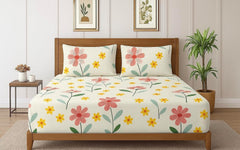 1 Bedsheet For Double Bed With 2 Pillow Covers - 90 X 100 Inches, Multicolor | Premium Cotton Material Double Bedsheet Queen Size | Skin Friendly & Long Lasting