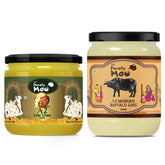 100% Pure A2 Cow Ghee (250ml) 8.4 Ounce & A2 Murrah Buffalo Ghee (500ml) 16.9 Ounce By AMP Purely Moo | Healthy & Nutrients Protein Fiber Ghee Good For Frying | Jar Pack