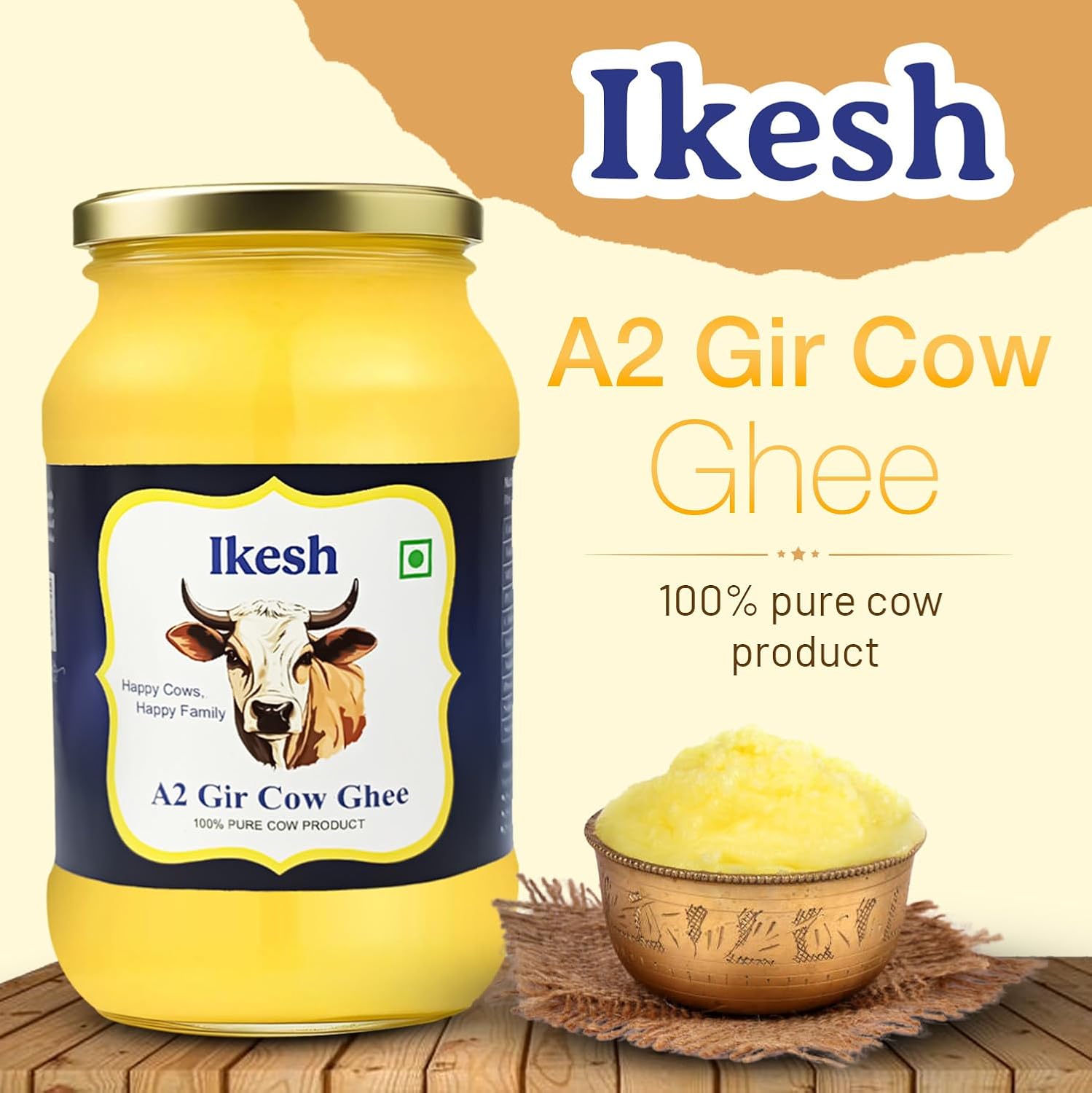 Organic A2 Gir Cow Desi Ghee By Ikesh | High In Protein Fiber Healthy Desi Ghee Perfect For Laddus & Sweets | (1 Litr) 169.0 Ounce | Jar Pack Organic A2 Gir Cow Desi Ghee By Ikesh | High In Protein Fiber Healthy Desi Ghee Perfect For Laddus & Sweets | (1 Litr) 169.0 Ounce | Jar Pack