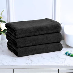 Black Gold The Finer Touch Premium Microfiber Bath Towel 1200 Gsm | Ultra Soft & Absorbent Quick Dry Towel Lightweight Microfiber Bath Towel (Black) - Pack Of 3