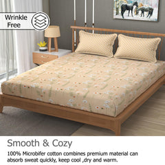 Printed King Size Bedsheet With 2 Pillow Cover - 108 X 108 Inches, Beige | Double Bed Breathable & Wrinkle Free | All-Season Comfort Bedsheet