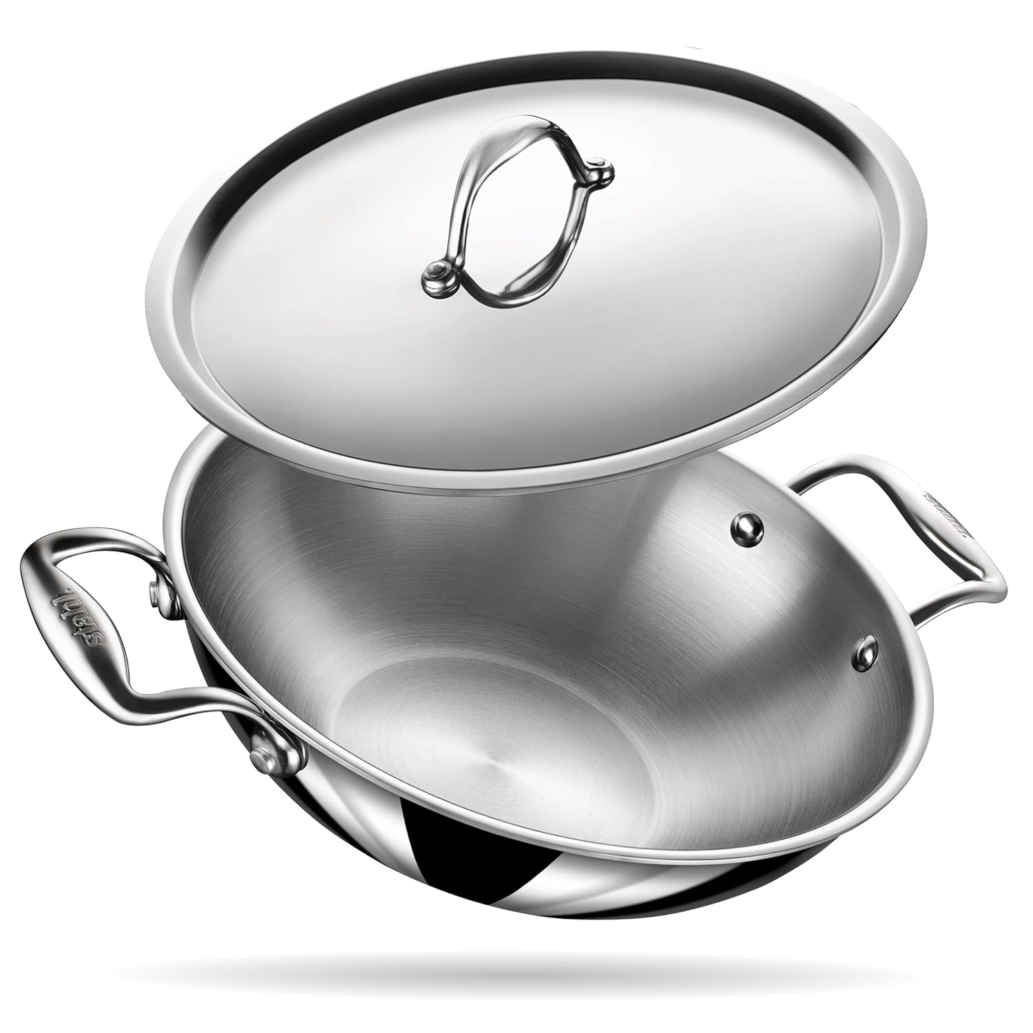 Artisan Triply Silver Stainless Steel Kadhai With Lid, 5.1 Liters | Kadai For Cooking, Stainless Steel Cookware Triply Kadai, Induction & Gas Stove Compatible, 30 Cm Artisan Triply Silver Stainless Steel Kadhai With Lid, 5.1 Liters | Kadai For Cooking, Stainless Steel Cookware Triply Kadai, Induction & Gas Stove Compatible, 30 Cm