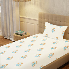 Printed Bedsheet For Single Bed With 1 Pillow Cover (Size 58 X 90 Inches) Cream & Yellow | Bedding Set Is Beautifully Coordinated | Breathable, Lightweight & Easy To Maintain