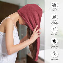 Sassoon Venir Microfiber Hair Wrap Towel 450 Gsm | For Women With Smooth Texture Super Absorbent Quick Dry Hair Turban (Crimson)