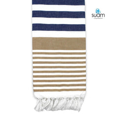 Suam Suntails Lightweight 100% Cotton Bath Towel 400 Gsm (Sandal -Dark Blue & Dark Blue - Orange, Suntails Towel, Cotton, Standard, 2, Af-Bt) - Pack Of 2