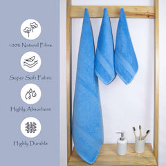 Rangoli 100% Cotton Fibre 1 Bath & 2 Hand Towel 900 Gsm | Highly Durable & Absorbent Towel | Skin-Friendly & Quick Drying Luxury Towels (Sky Blue) - Pack Of 3