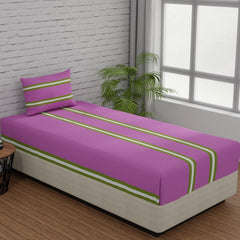 Single Bedsheets With 1 Pillow Cover - 55 X 88 Inches, Stripes Pink & Green | Soft & Breathable Fabric | Comfortable For Daily Use