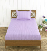 1 Bedsheet Single Satin Stripe Elastic Fitted With 1 Pillow Cover (36 X 78 Inches) Purple | Lightweight, Soft & Breathable - Perfect For Gifting On Weddings Bedsheet