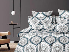 Printed Double Bedsheet For Super King Size With 2 Matching Pillow Covers - 108 X 108 Inches, Grey & White | 300 Thread Count Skin Friendly & Luxuriously Smooth To Touch Bedsheet