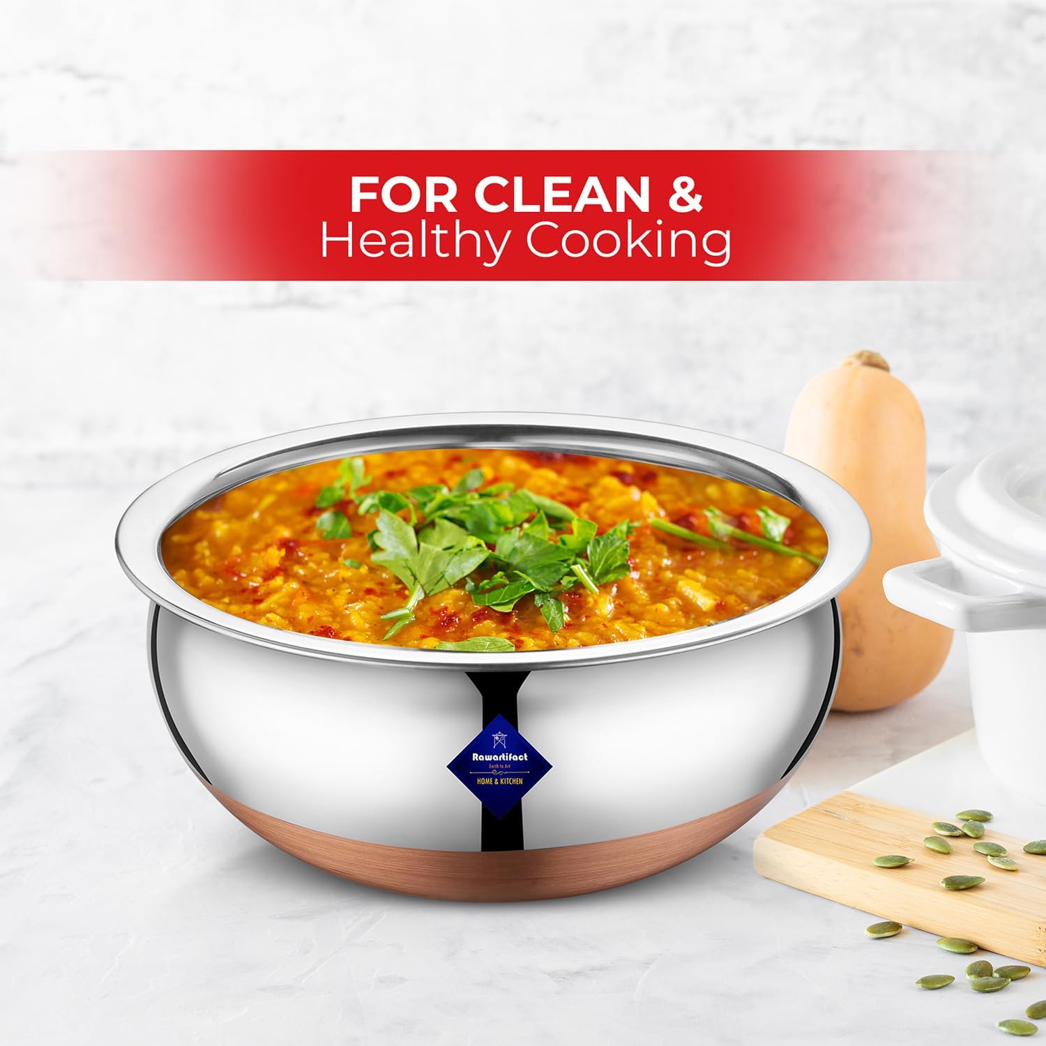 Silver Stainless Steel Copper Bottom Cookware Handi | Cooking, Serving Pot Pan, Bowl, Handi, Urli 2000ml Silver Stainless Steel Copper Bottom Cookware Handi | Cooking, Serving Pot Pan, Bowl, Handi, Urli 2000ml