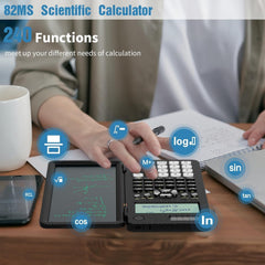 Scientific Calculator For School With Notepad, Roatee Middle & High School Supplies For Students, 82 MS Foldable 2-line Display Science Calculator With Writing Tablet, Solar And Battery Powered