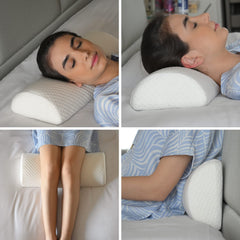 Orthopedic Memory Foam Pillow Cushion For Side Sleepers, For Under Knee Pain Relief, White | Multipurpose Semi Roll Bolster Pillow For Legs, Neck, Knee, Lower Back Support, Washable Cover