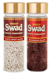 Panjon Swad White Sweet Saunf & Banarasi Paan Mouth Fresheners 220gm, (110gm *2 Bottles)