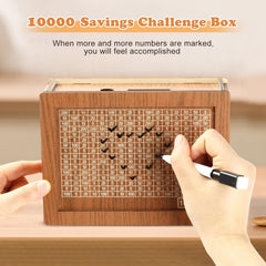Wooden Money, Piggy Bank, Money Box, Coin Box With Carved Design For Kids, Savings Challenge Box, Cashbox,Cash Vault Wooden Savings Box | Colour - Brown