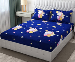 Wrinkle Free Soft Kids Double Bedsheets For King Size With 2 Pillow Cover | 90 X 95 Inches, Blue | Cartoon Printed Design | Child Bedroom Decor