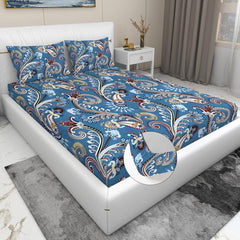 Luxurious Double Bed Sheet With 2 Pillow Covers - 60 X 78 X 8 Inches, Blue | Fade Resistant & Durable Breathable & Wrinkle Free Bed Sheet