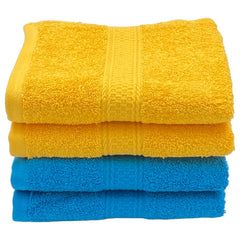 Patpug 100% Indian Ultra Soft Cotton Hand Towel 500 Gsm | For Gym, Workout, Yoga, Wash Basin (Turqoise Blue & Sunrise Yellow) -4 Piece