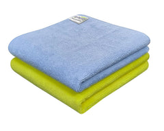 Softspun Microfiber Cloth 350 Gsm | Thick Lint & Streak-Free Multipurpose Cloths Microfibre Towels - 2 Pcs (Green & Blue)