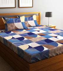 Microfiber Double Bedsheet With 2 Pillow Covers - 85 X 86 Inches, Blue & Brown | Normal Hand Wash Or Machine Wash | 144 Thread Count