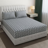 Cotton Double Bedsheet For Queen Size With 2 Matching Pillow Covers For Home - 90 X 100 Inches, Grey & White | Smooth Finish, Soft Touch & Breathable Comfort For Everyday Use