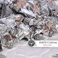 Printed King Size Double Bedsheet With 2 Pillow Cover For Bedroom | 72 X 78 Inches, Grey & Peach - All Around Elastic Fitted | Ideal For Everyday Use