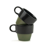 Ceramic Stackable Tea Cup Set Of 6 - Black Olive, 200ml Each | Cup Set Of 6 For Tea - Matte Finish Tea Cup Set | Premium Stoneware Ceramic Cup