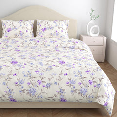 Flat Bedsheet Queen Size Bed With 2 Pillow Covers - 100 X 90 Inches, White & Purple | Soft, Breathable & Durable | Skin-Friendly & Durable