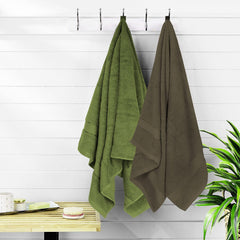 Cloth Fusion 100% Cotton Bath Towels 500 Gsm Large Size Set Of 2, Ultra Soft Bath Towel For Women & Men (Green & Brown)