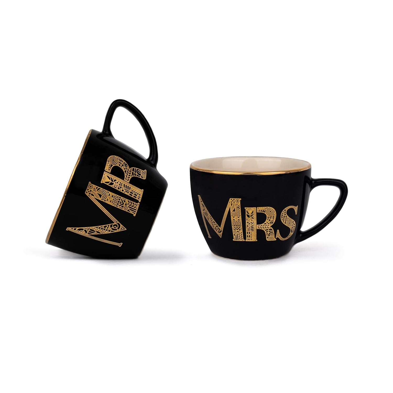 Ceramic Couple Mugs Set Of 2 - Black, 400ml Each | Mr & Mrs Coffee Mug With Glossy Finish - Large Cup For Coffee - Cappuccino Cup | Premium Stoneware Coffee Cup - Microwave Safe, Dishwasher Safe Ceramic Couple Mugs Set Of 2 - Black, 400ml Each | Mr & Mrs Coffee Mug With Glossy Finish - Large Cup For Coffee - Cappuccino Cup | Premium Stoneware Coffee Cup - Microwave Safe, Dishwasher Safe