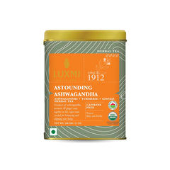Luxmi Estates Astounding Ashwagandha Turmeric Ginger Herbal Tea Bags 100gm, 3.5 Ounce - 50 Cups | Certified USDA Organic Herbal Tea Bags For Stress Support
