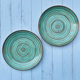 Iris Turquoise Ceramic Dinner Plates Set Of 2 - 10 Inches, 2 Pieces | Handcrafted Full Ceramic Plates For Dinner - Microwave Safe & Dishwasher Safe