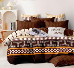Soft Cotton Super King Size Bedsheet With 2 Large Size Pillow Covers - 108 X 108 Inches, Brown & Beige | 240 Thread Count Suitable For All Seasons & Easy To Wash