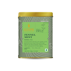 Luxmi Estates Fennel Mint Herbal Tea - 100gm Tin Caddy, 3.5 Ounce, 50 Cups | USDA Organic Certified Tea - Caffeine Free Herbal Tea | Additives Free Loose Leaves